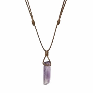 Natural Crystal Unshaped Pendant Necklace for Men and Boys-Twilight Amethyst with Adjustable <b>Rope</b> <b>Chain</b> - Product Image 3