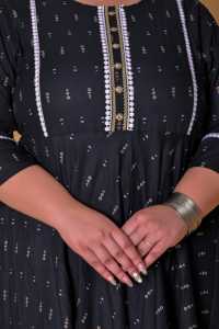 Kurta de Rayón con Estampado Geométrico y Líneas, Tallas Grandes, con Detalles de Espejo, Estilo Étnico, Ropa Femenina Cómoda, Informal, Tradicional, para Verano - Product Image 4