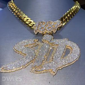 Colgante de Plata 925 Personalizado con Letra Inicial para Hombre, con Moissanita y Letras Iced SID, de Lujo, Certificado, Estilo Bustdown Bling - Product Image 3