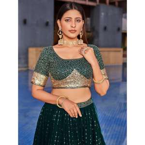 Lentejuelas verdes encantadoras Georgette Mehendi Wear Lehenga Choli - Product Image 4
