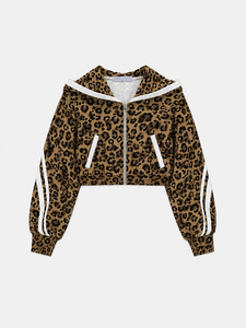 Ensemble de survêtement 2 pièces original pour femme, imprimé léopard, comprenant un sweat à capuche court et un pantalon de jogging décontracté à jambe large et doux pour femme - Product Image 3