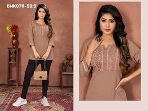 <b>Top</b> Quality New Arrival Trendy Cotton with Embroidery work <b>Top</b>-Short Kurti Set Supplier from Surat Worldwide Exporter - Product Image 3