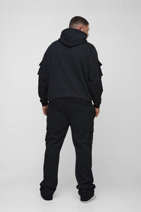 Survêtements cargo utilitaires pour hommes en gros – Sweat-shirts à capuche et pantalons de survêtement en molleton de coton épais à jambe droite – Tenue urbaine d'hiver – Logo personnalisé OEM - Product Image 2