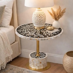 Table d'appoint en bois et résine incrustée, noir et ivoire, mobilier moderne, décor moderne, revêtement noir, fabricant de tables d'hôtel - Product Image 6