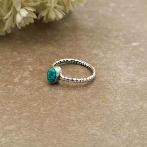 Vintage Natural Turquoise Gemstone Bezel Set <b>Ring</b> Brass 925 Silver Plated Textured Band Dainty Boho <b>Adjustable</b> Daily Wear Unisex - Product Image 3