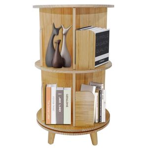 2 Layer Pine Wood Rotating Bookcase 360 Degree Display Rack Elegant Bookshelf for Home Office Use - Product Image 1