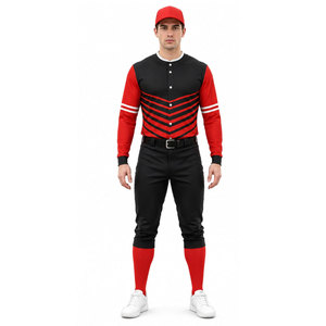 Conjunto de Camiseta de Béisbol para Hombre, Rojo y Negro, Manga Larga, Rayas Sublimadas, Absorbe la Humedad, Ajustado, para Todas las Temporadas - Product Image 4
