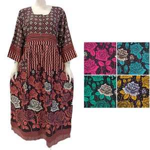 Robe longue décontractée pour femme de haute qualité, à manches longues, imprimé floral, en rayonne, coupe ample, pour l'été - Product Image 1