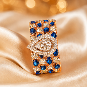 Wholesale 14K <b>Gold</b> Blue Stone <b>Ring</b> with Diamond Look CZ Setting Fine Jewelry for B2B Women Buyers - Product Image 3