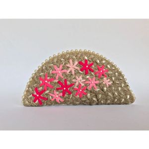 Bolso de Mano de Yute Bordado a Mano para Mujer, Ecológico, con Correa de Cadena Dorada en Forma de Media Luna, Diseño Floral, de Gran Capacidad, Suave, para la Noche - Product Image 5