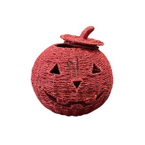 Cesta de calabaza de Halloween de junco marino tejida a mano con tapa, recipiente para dulces, almacenamiento, decoración para fiestas de truco o trato, adorno, superventas, reutilizable - Product Image 1