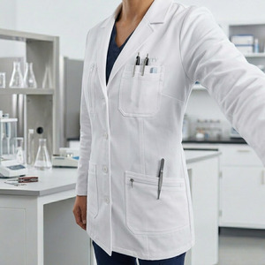 Bata de laboratorio médica de longitud completa para mujer, para médicos y enfermeras – Uniforme de hospital de poliéster y elastano, corte regular - Product Image 3