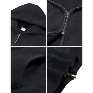 Sweat à capuche zippé oversize pour homme en molleton de qualité supérieure, noir délavé, à manches longues, avec poches, style streetwear décontracté, OEM - Product Image 6
