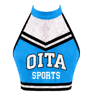 Haut court de cheerleading bleu ciel et blanc sans manches pour femmes et filles – Tenue de performance athlétique pour l'entraînement en équipe – Vêtement de sport - Product Image 1
