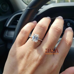 Anillo de Compromiso con Halo Oculto y Diamante Cultivado en Laboratorio con Corte Radiante para Mujer, Anillo Solitario con Diamante Cultivado en Laboratorio, Elegante Anillo de Propuesta - Product Image 1