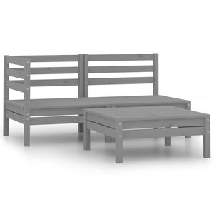 Grand ensemble de salon de jardin modulaire en pin massif gris, canapés de jardin haut de gamme - Product Image 1