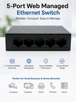 Switch Gigabit administrado por web de 5/8 puertos |   Switch de Red Ethernet de Escritorio con VLAN y QoS para Hogar y Oficina