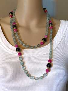 Collier long en pierres précieuses améthyste, fluorite, rhodochrosite, bleu, rose, violet, bijoux cadeau pour femmes de moins de 50 ans - Product Image 6