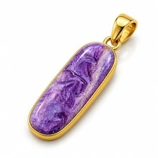 HA Gems Pendentif Classique pour Femme en Charoïte Naturelle Plaqué Or, Bijou Artisanal en Argent Sterling 925, Forme Capsule Longue, Propriétés Curatives - Product Image 4