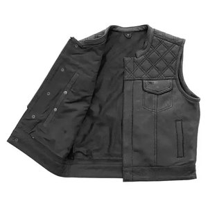 Gilet en cuir véritable SALVA pour homme, col en V, simple boutonnage, couleur unie, vêtement d'extérieur décontracté pour l'hiver, coupe classique, style motard - Product Image 2