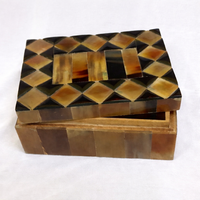 Boîte à bijoux artisanale à finition lisse avec incrustation d'os à motif carré, boîte de rangement moderne personnalisée, organisateur de bijoux, cadeau de luxe