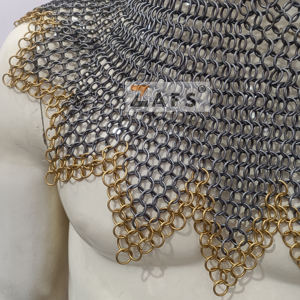 Capucha de malla metálica hecha a mano con anillo de latón, diseño en zig-zag de acero dulce, armadura de caballero con anillos entrelazados para recreación medieval y ferias. - Product Image 6