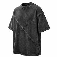 T-shirt en coton à col rond et manches courtes pour homme, coupe oversize, motif délavé, style streetwear, longueur standard, anti-plis, 220g, faible MOQ