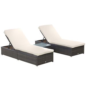 Set di Mobili da Esterno in Rattan con 2 Lettini Prendisole, Schienale Regolabile a 5 Livelli, Cuscini Spessi e Tavolino Abbinato - Product Image 1