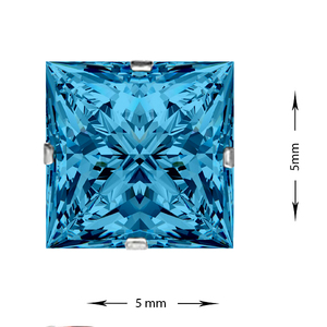 Pendientes de tuerca de plata de ley 925 con circonita cúbica azul suizo de corte princesa de 5 mm y engaste de garras, joyería fina de moda al por mayor - Product Image 4