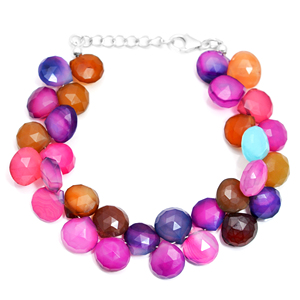 Natural Chalcedony <b>Classic</b> Strand Bracelet in 925 Sterling Silver Smooth Gemstone Beads Handmade Unique Design High Quality - Product Image 1