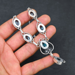 Collier de luxe pour femme, fait main sur mesure, en argent sterling, avec topaze bleue de laboratoire et perle d'eau douce en forme de poire, 18 pouces, cadeau de mariage - Product Image 2