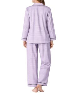 Ensemble de pyjama pour femmes en coton doux à carreaux gris lavande, manches longues, boutonné, vêtements de nuit, ensemble de deux pièces, ensemble confortable pour se détendre - Product Image 2