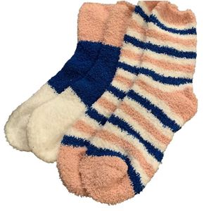 <b>Women</b> Fuzzy Ankle <b>Socks</b> Soft Plush Striped Warm Cozy <b>Winter</b> <b>Socks</b> Pink Navy White Comfortable Indoor Lounge Footwear Wholesale - Product Image 1