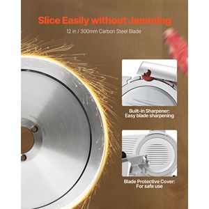 Rebanadora de Carne Comercial Eléctrica de 400W con Cuchilla de Acero al Carbono Extraíble de 12 Pulgadas y Bandeja Ajustable para Alimentos - Product Image 3