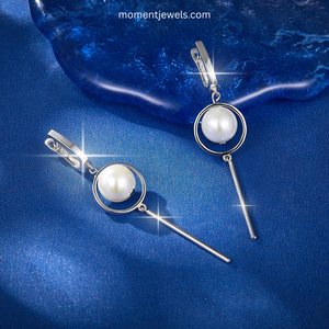 Boucles d'oreilles de luxe en argent sterling 925 avec perles d'eau douce pour femmes, plaquées platine, boucles d'oreilles géométriques tridimensionnelles - Product Image 5