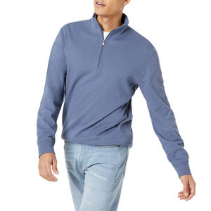 บริการ OEM เสื้อสเวตเชิ้ตผ้าคอตตอนผสม ซิป ¼  คุณภาพสูง สีฟ้าอ่อน คอตั้ง ทรงปกติ เสื้อสเวตเชิ้ตผู้ชาย - Product Image 2