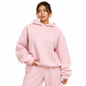Sudadera con Capucha para Mujer, Color Rosa Sólido, Algodón y Felpa, Estilo Oversize, Largo Regular, Hombros Caídos, Marca Privada OEM - Product Image 1