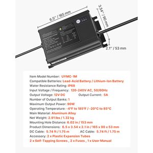 Caricabatterie per batterie agli ioni di litio Smart Board 5A 12V impermeabile IP68, caricabatterie marino a 1 banco per imbarcazioni - Product Image 6