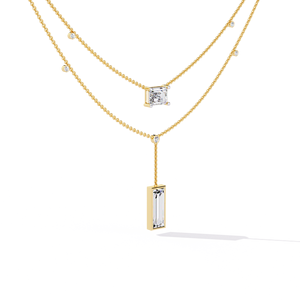 Collar de Cadena Minimalista con Esmeralda y Diamantes Cultivados en Laboratorio con Corte Baguette, Diamantes CVD HTHP, Oro Sólido de 14K, Cadena Doble - Product Image 2