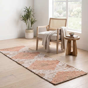 Terracotta Abstract Stripe Handwoven Jute <b>Floor</b> <b>Runner</b> for Hallway Bohemian Organic Modern & Cottage Home - Product Image 1