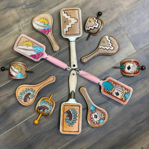 Hot Selling Real Handmade Engraved <b>Tooled</b> <b>Leather</b> 3 Pieces Hair Brush Hand Mirror & Hair Stick Vanity Sets Womens Stunning Gifts - Product Image 5