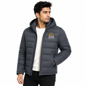 Blouson matelassé léger et chaud en polaire à capuche pour homme, idéal pour l'extérieur, avec logo personnalisé sur le devant, vente en gros - Product Image 3