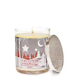 Frasco de Vidrio para Velas de 8oz, Esmerilado, Color Cranberry, con Tapa de Copo de Nieve, Decoración Festiva para Navidad y Fiestas - Product Image 1