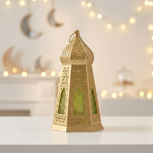 Manufacturers Ramadan Decoration Mini Gold Metal Moroccan Candle <b>Lantern</b> with Floral Glass for Home & Events - Product Image 2