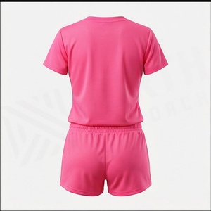 Conjunto Deportivo de 2 Piezas para Mujer, Camiseta Rosa de Manga Corta con Cuello en V y Pantalones Cortos por Encima de la Rodilla, Tejido Transpirable Informal - Product Image 2