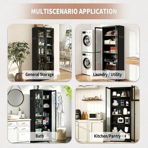 Armadio dispensa da cucina in metallo alto 183 cm con 5 ripiani regolabili, nero, autoportante, per dispensa o bagno - Product Image 3