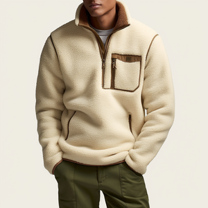 Veste en polaire sherpa pour homme, tricotée, unie, zippée, col montant, softshell, avec poche poitrine, pour la randonnée en extérieur - Product Image 5