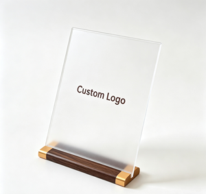 Exhibidor Acrílico con Logotipo Personalizado, Base de Madera, Porta Letreros, Marco Transparente para Menú de Mesa, para Restaurante, Oficina, Promoción Comercial - Product Image 3