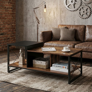 Industrial 2-Tier Coffee <b>Table</b> with Open <b>Storage</b> Shelf and <b>Side</b> Cubby - Product Image 4