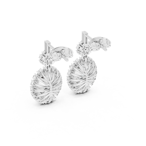 Boucles d'oreilles pendantes ovales vintage en argent de luxe avec halo de diamants, bijoux fins unisexes, certifiées IGI, cadeau de fiançailles ou de mariage - Product Image 3